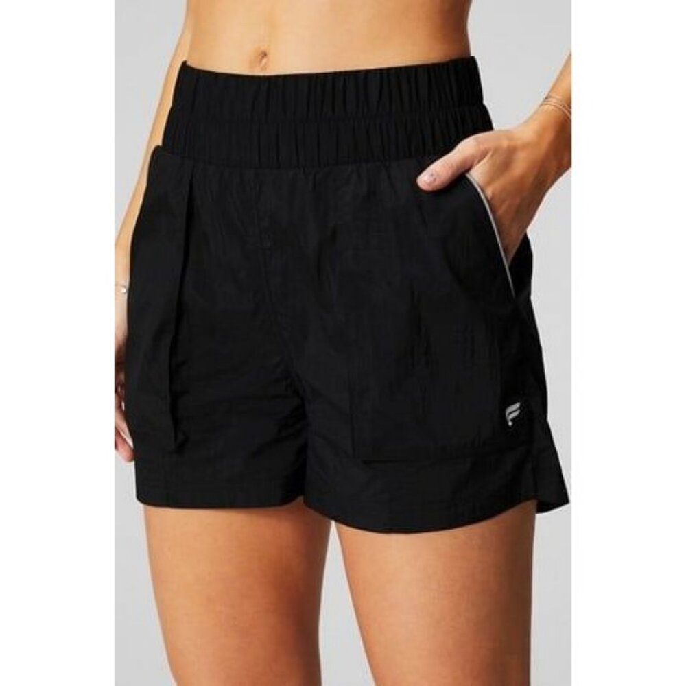 ⭐️Fabletics 2x Shorts Black Reflective High Waist Nylon Pockets Gym Running